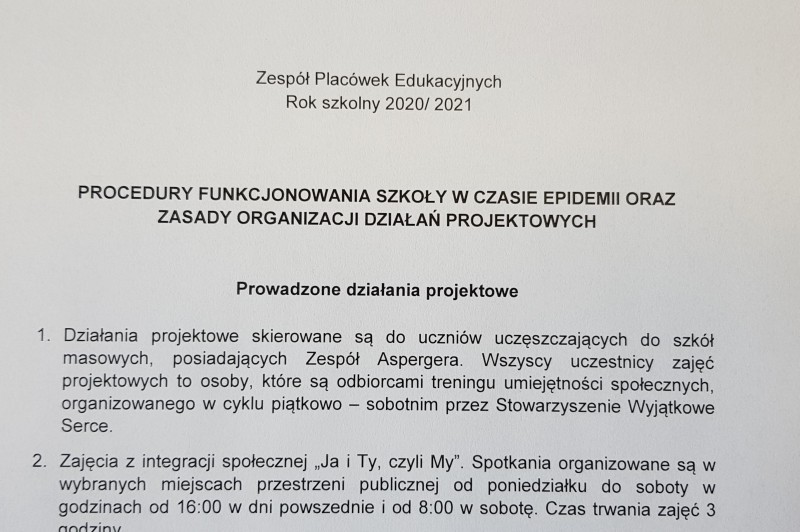 Procedury funkcjonowania szkoły w czasie epidemii oraz zasady organizacji działań projektowych